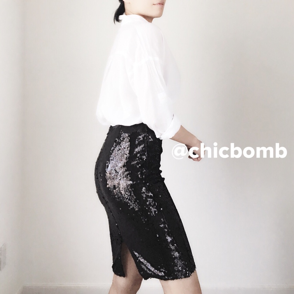 Black Sequins midi skirt - Picture 4 of 6